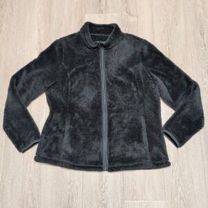 Faded Glory Fuzzy Fleece Jacket Women Large L Black Excellent Full Zip Mock Neck